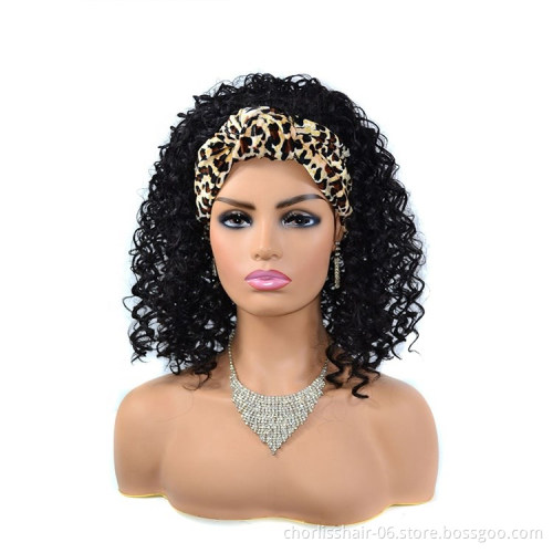 Wholesale Ombre Grey Headbands Black Bug Short  Afro Wig Synthetic Wigs Kinky Curly Box Wrap Puff Turban wigs For women